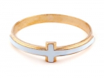 Gothic Golden Tone White Enamel Cross Charm Bangle Bracelet