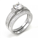 Sterling Silver Cubic Zirconia 2.1 Carat tw Round Cut CZ Pave Wedding Engagement Ring Set, Nickel Free Sz 6