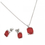 Rhodium Plated 925 Sterling Silver Prong Set January Birthstone Garnet Faceted Cubic Zirconia CZ Earring and Necklace Set