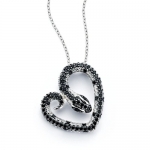 .925 Sterling Silver Pave-Set Black Cubic Zirconia CZ Heart Shape Snake Charm Pendant Necklace with 16-18 Adjustable Link Chain