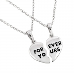 Rhodium Plated High Polish 925 Sterling Silver Forever Yours Inscription Heart Charm 2 Piece Necklace Set with 16-18 Adjustable Link Chain