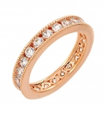 Sterling Silver Rose Gold Plated Round Cz 3mm Eternity Wedding Band Ring , Size 5