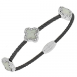 Yellow Gold Silver Black Turquoise White Crystals Twisted Cable Womens Bangle Bracelet (Black/White)