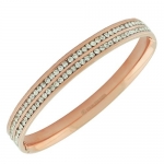 Stainless Steel Silver Yellow Rose Gold-Tone Double Row White Crystals CZ Womens Bangle Bracelet (Rose Gold Plated)