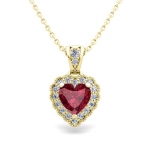 Milgrain Diamond and Garnet Heart Pendant Necklace in 14k Yellow Gold, 6x6mm Heart Gemstone Necklace