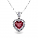 Milgrain Diamond and Garnet Heart Pendant Necklace in 14k White Gold, 6x6mm Heart Gemstone Necklace