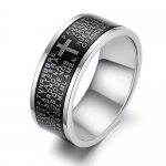 Stainless Steel Men's Wide Ring with Cross and Lord's Prayer, Size 8