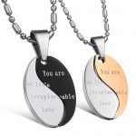 Stainless Steel Yin Yang Zen Pendant Necklace for Couple You are my life irreplaceable love Rhinestone Accents, Pair