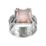 4.5 carats Pink Quartz Leaf Shank Ring in Sterling Silver