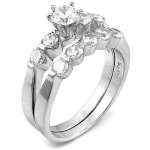 Sterling Silver Cubic Zirconia CZ Wedding Engagement Ring Set Sz 5