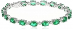 White Bronze Green Glass Diamond Accent Bangle Bracelet, 7.5