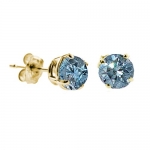 0.15 CT Blue Diamond Stud Earrings 18K Gold Plated .925 Sterling Silver
