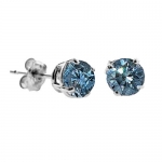 0.15 CT Blue Diamond Stud Earrings .925 Sterling Silver