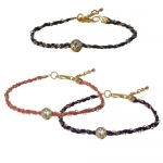 Simple PU Leather Gold-Tone Chain Braided Rhinestone Bracelet - Mixed Colors Set