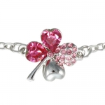 Four Leaf Clover Heart Shaped Swarovski Elements Crystal Chain Bracelet - Pink