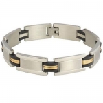 Men's Stainless Steel 13mm Two-Tone Wire Wrap Rubber Link Bracelet 8.5