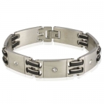 Men's Stainless Steel 14mm Rhinestone Rubber Link Bracelet 8.5