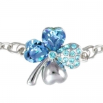 Four Leaf Clover Heart Shaped Swarovski Elements Crystal Chain Bracelet - Blue