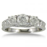 1ct Three Stone Plus Diamond Enagement Ring in 10K White Gold, Available Ring Sizes 4 - 9.5, Ring Size 4
