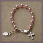 Bella Sterling Silver Childrens Girls Infant Bracelet Jewelry Beautiful keepsake sterling silver bracelet with pink Czech pearls and crystals accented with a darling silver cross - perfect for christenings and communion with a touch of pink! Size Small Ba