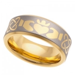 7MM Celtic Irish Claddagh Tungsten Carbide Ring Wedding Band 14K Gold plated (Available in Sizes 5 to 13) [Size 6.5]