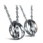 Pair of Stainless Steel Ring Pendant Necklace for Couple Engraved with My only love and Real love