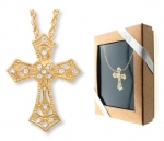 Byzantine Gold Plated Cross Pendant Necklace Gift Boxed