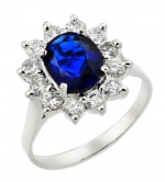 Rhodium Plated Sterling Silver Sapphire Color Cz Kate Middleton Inspired Royal Engagement Ring, Size 8