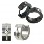 Stainless Steel Black and Silver-Tone Rhinestone Huggie Hoop Earrings Set