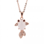 Plusminus Women's Antique Opal Small Goldfish Pendant Chain Necklace White