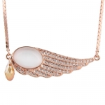 PlusMinus Women's Opal Angel Wing White Rhinestone Pendant Chain Necklace