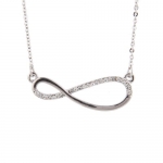 Plusminus Women's Horizontal 8 White Rhinestone Pendant Chain Necklace Silver