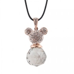 Plusminus Women's White Rhinestone Mickey Pendant Leather Cord Necklace Light-black
