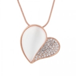 Plusminus Women's Antique Rhinestones Opal Heart Shape Pendant Chain Necklace White and Gold