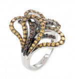 Ferroni Brown And Champagne Flowerette Ring With Colored Zirconia By Swarovski, Size 8
