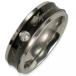 Stainless Steel Concave Black Rhinestone Sweet Agreement 6mm Band Ring - Men (Size 7)