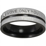Black Tone Stainless Steel Love Only You Cubic Zirconia Band Ring (Size 7)