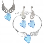 Cupid Swarovski Elements Heart Shaped Crystal Sparkling Wing Pendant Necklace Earrings and Bracelet Set - Blue