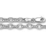 14K White Gold Oval Rolo Link Chain Bracelet - Width 4.6mm - Length 7 Inch