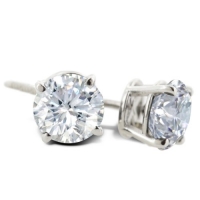 3/4ct Round Diamond Stud Earrings in 18K White Gold SI H