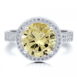 Sterling Silver 925 Round Canary Cubic Zirconia CZ Halo Solitaire Ring - Nickel Free Engagement Wedding Ring Size 8