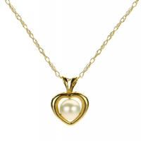 Heart Shape 14k Yellow Gold 5-6mm White Cultured Pearl High Luster Pendant Necklace 18 Length.