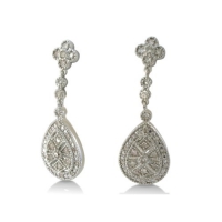 1/2ct Vintage Diamond Chandelier Dangle Earrings in Sterling Silver, 1.25 inches With Free Blitz Jewelry Cleaner