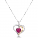 1ct Created Ruby and Diamond Two Tone Heart Pendant, 18 Inches