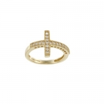 Sterling Silver Gold-Plated Sideways Cross CZ Ring (Size 6) Available in sizes 6 - 7 - 8 - 9