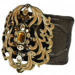 Emblem Shield Brown PU Leather Wristband Bracelet