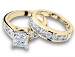 Princess Cut Diamond Engagement Ring and Wedding Band Set 1 Carat (ctw) in 14K Yellow Gold, Size 7