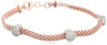 Italian Sterling Silver Rose Gold Plated Mesh and Cubic-Zirconia Stations Bracelet, 7.5