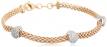 Italian Sterling Silver Yellow Gold Plated Mesh and Cubic-Zirconia Stations Bracelet, 7.5