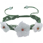 Jadeite Jade Orion's Belt Flower Woven Cord Adjustable Bracelet